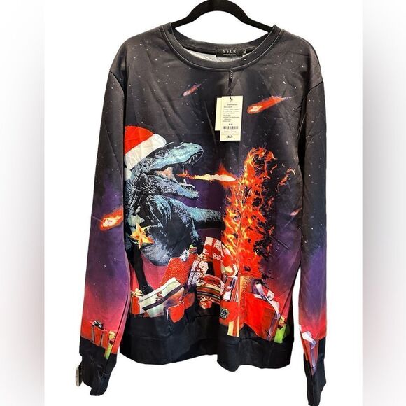 NWT -SSLR Unisex Rex Christmas Long Sleeve Shirt Black Graphic Print - Size XL - Picture 6 of 7